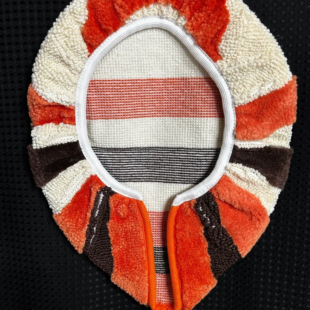 NOS Vtg MCM Bathroom Set  Matching  Scatter Rugs Toilet Cover Brown Orange Cream